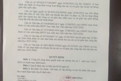 QĐ về việc công khai các khoản thu kì I năm học 2025 – 2026